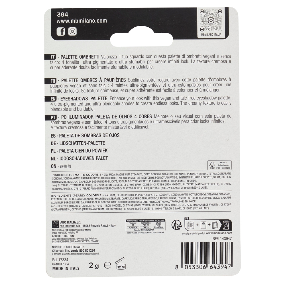MB Milano Wonder palette Palette Finish Matte e Perlato Nude Brown n° 01 2 g